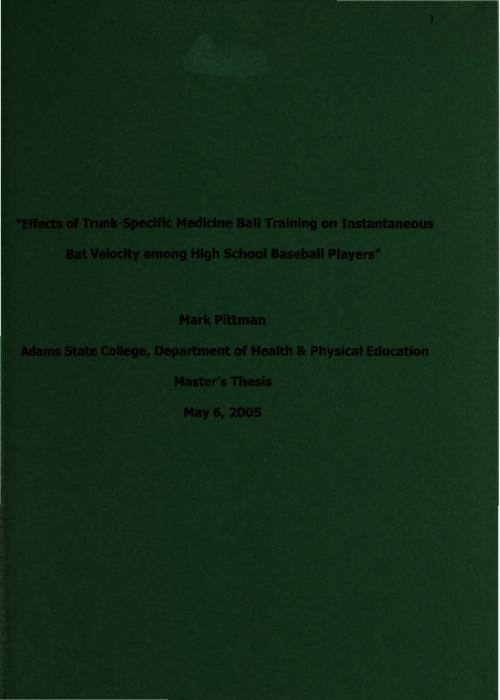 Thumbnail for 'Effects of Trunk-Specific Medicine Ball Training on Instantaneous Bat Velocity among High School Baseball Players'