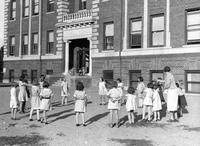 Thumbnail for 'School, Lowell - 1930 (ca.) - Girls in the school yard'