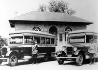 Thumbnail for 'Littleton-Englewood Bus in front of the Littleton Library - 1930 (ca.)'