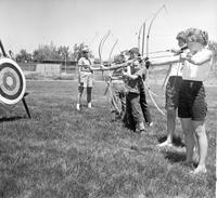 Thumbnail for 'Sports - Archery, an Englewood Class - 1960 - with instructor Nancy Thompson'