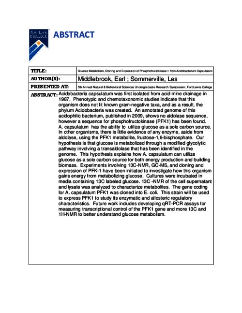Thumbnail for 'Glucose Metabolism, Cloning and Expression of Phosphofructokinase-1 from Acidobacterium Capsulatum'