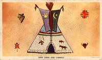 Thumbnail for 'Tepee Signs and Symbols: A Teepee with Four Symbols Surrounding It'