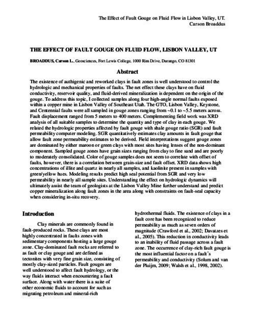 Thumbnail for ' The Effect of Fault Gouge On Fluid Flow, Lisbon Valley, UT '