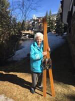 Thumbnail for 'Kim Fuller Collection - no. 7:  Widge Ferguson Poses with Her Original Skis'