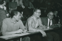 Thumbnail for 'Business professor Harold Binford helped man the scorekeeper's table for home games, ca. 1963.'