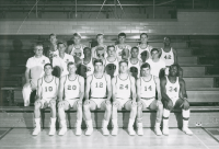 Thumbnail for 'WSC basketball coach Gene Anderson poses with his team, ca. 1967.  Possibly an early-season photograph.'