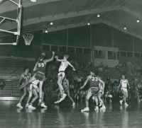 Thumbnail for 'Ft. Lewis College is Western State's rival in this Mountaineer Gymnasium basketball game, ca. 1968.'