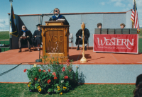 Thumbnail for 'President Kaye Howe addresses the 1993 Commencement graduates and guests in Mountaineer Bowl.'