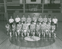 Thumbnail for 'The 1971 WSC basketball team and coaches pose for a photograph in Wright Gymnasium.'