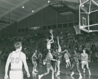 Thumbnail for 'Varsity basketball action in Wright Gymnasium, ca. early 1970s.'