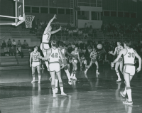 Thumbnail for 'Early 1970s WSC varsity basket ball action against Southern Utah in Wright Gymnasium.'