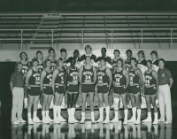 Thumbnail for 'The 1984-85 WSC varsity basketball team poses for its Curecanti photograph in Wright Gymnasium.'