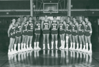 Thumbnail for 'A late-1980s WSC varsity basketball team poses for a photograph in Wright Gymnasium.'