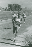 Thumbnail for 'Top WSC cross country runner Doug Meade leads a group of competitors in the upper Castle Mountain area, September 1986.'