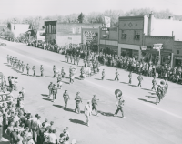 Thumbnail for 'Cripple Creek - Victor High School marching band does some maneuvering in the 1956 WSC Band Day parade.'