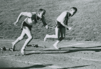 Thumbnail for 'Two WSC tracksters start their race in Mountaineer Bowl, ca. late 1950s.'