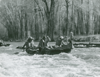 Thumbnail for 'The Mu-Vet Springfest Gunnison River raft race was a popular event.  This 1970s (?) era craft seems to be navigating the rough...'