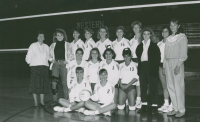 Thumbnail for 'WSC's 1991 Volleyball team poses with their coach Jane Martindell for their 1992 Curecanti photograph.'