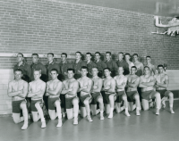 Thumbnail for 'WSC's Wrestling team poses for their 1961 Curecanti photograph.  This is a near-duplicate of that Curecanti photograph.'