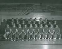 Thumbnail for 'The 1966 WSC Freshmen (?) wrestling team poses for a photograph in Mountaineer Gymnasium.'