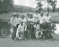 Thumbnail for 'Golf coach Ollie Woods poses with his 1980s-era golf team at Dos Rios golf club.'