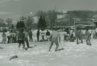 Thumbnail for 'Intramural snow volleyball is popular on the WSC campus.  This court was set up between Wright Gymnasium and the Student Union,...'
