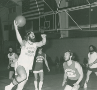 Thumbnail for 'Men's intramural basketball action in Wright Gymnasium, ca. mid-1970s.'