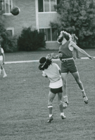 Thumbnail for 'Men's intramural soccer action in the practice field east of the campus student apartments, ca. mid-1970s.'