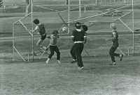 Thumbnail for 'Men's intramural soccer action at the goal, ca. mid-1970s.'
