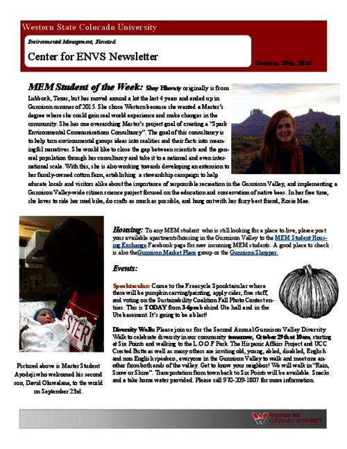 Thumbnail for 'Center for ENVS & MEM Newsletter, October 28, 2016'