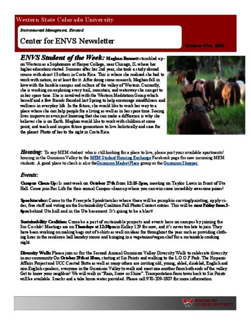 Thumbnail for 'Center for ENVS & MEM Newsletter, October 21, 2016'