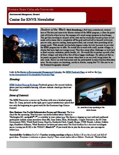 Thumbnail for 'Center for ENVS & MEM Newsletter, March 11, 2016'