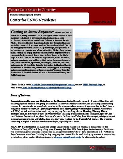 Center for ENVS & MEM Newsletter, January 29, 2016