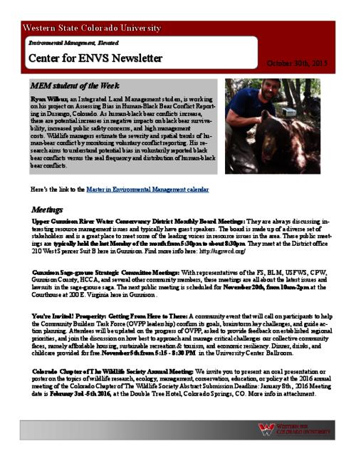 Thumbnail for 'Center for ENVS & MEM Newsletter, October 30, 2015'