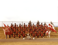 Thumbnail for 'Mountaineer Marching Band pose in Mountaineer Bowl, ca. 1978.'