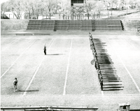 Thumbnail for 'Mountaineer Marching Band on the 45 yard line, Mountaineer Bowl ca. 1962.'