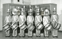 Thumbnail for 'The percussion section of the Mountaineer Marching Band, ca. 1955.'