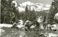 Thumbnail for 'Hiking and Outing Club members picnic in late spring, circa 1948.'
