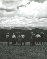 Thumbnail for 'Hiking and Outing Club members on an overlook, circa 1951.'