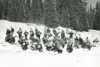 Thumbnail for 'Group photograph of the 1959 Cross Country Junior Clinic participants, Rozman Hill (?)'