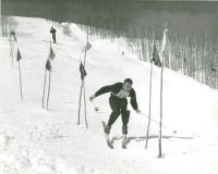 Thumbnail for 'Downhill slalom participant at Rozman Hill, 1950s.'