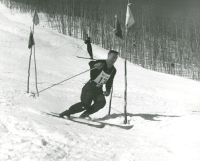 Thumbnail for 'Participant in a slalom competition at Rozman Hill, 1950s.'
