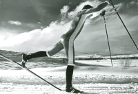 Thumbnail for 'Side view of the typical cross country ski racer on the course, 1980s.'