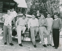Thumbnail for 'Western students from Connecticut pose in front of their 1941 Plymouth, circa 1954.'