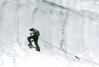 Thumbnail for 'A belayed WSC Mountaineer Rescue team member on a snow wall, circa 1990s.'