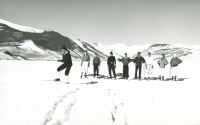 Thumbnail for 'Ski coach Sven Wiik demonstrates a cross country skiing technique for his students, ca. 1955.'