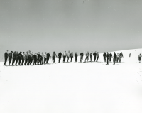 Thumbnail for 'An alpine skiing class pauses for a group photograph, ca. mid 1950s.  Probably Sven Wiik on far right.'
