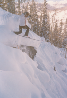 Thumbnail for 'An alpine skier makes his way through fresh powder-topped rocks at Crested Butte, ca. 1990s.'