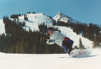 Thumbnail for 'A snowboarder in action on the lower slopes of Crested Butte, ca. late 1990s.'