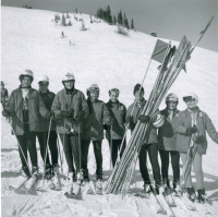 Thumbnail for 'The 1969 WSC Women's Ski Team poses on the slopes.'